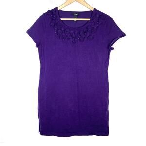 Alfani long purple w rhinestone tunic sweater knit short sleeve top medium M B96
